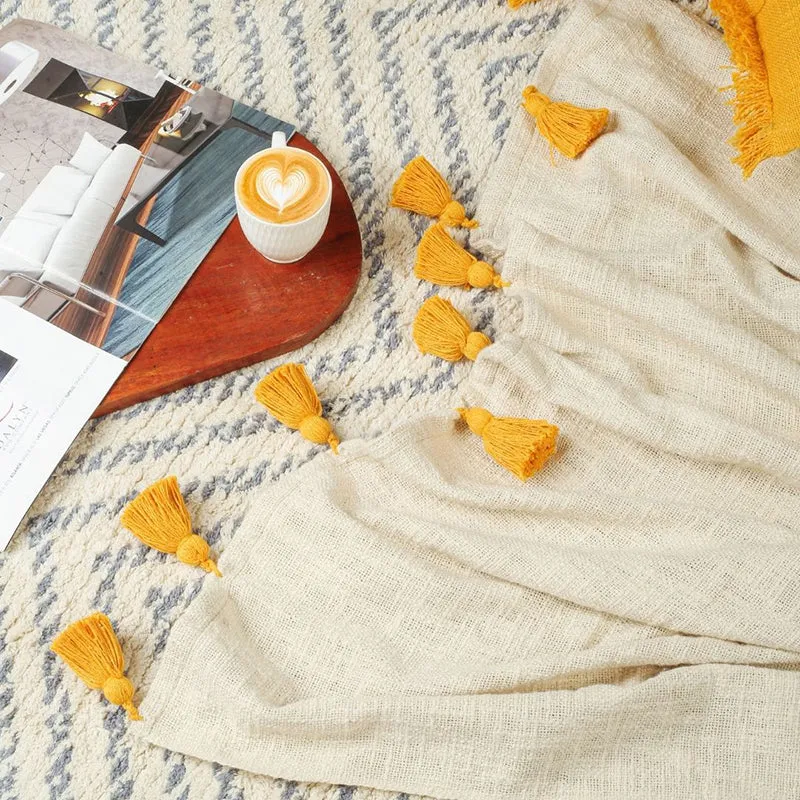 Tassura Tasselled Cotton Throw - Yellow media 8