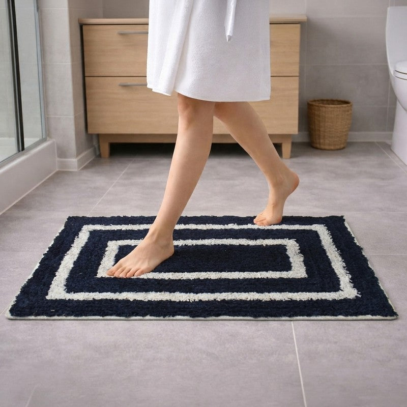 Aqua Step Anti Skid Cotton Bath Mat - Blue,White - 40 x 60 cms