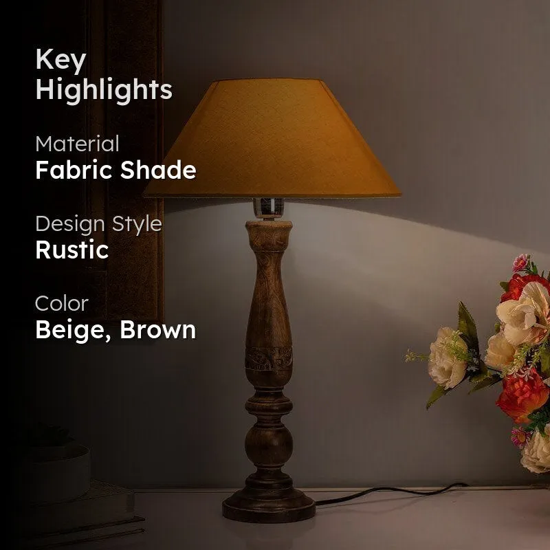 Floral Carved Fabric Table Lamp - Beige,Brown media 2