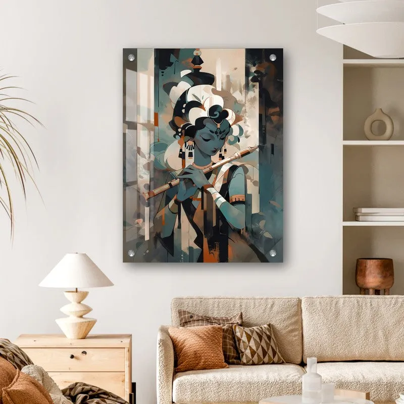 Lord Krishna Flute Harmony Acrylic Wall Art media 1