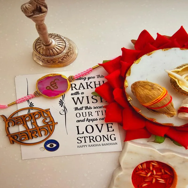 Ik Onkar Pink Agate Rakhi Gift Set media 1