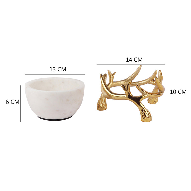 Carrara Cradle Marble Serving Bowl With Metal Stand (White) - 300 ML media 6