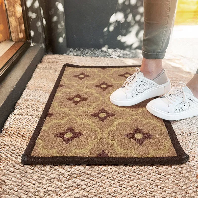 Eris Floral Nylon Door Mats - Brown,Beige media 1