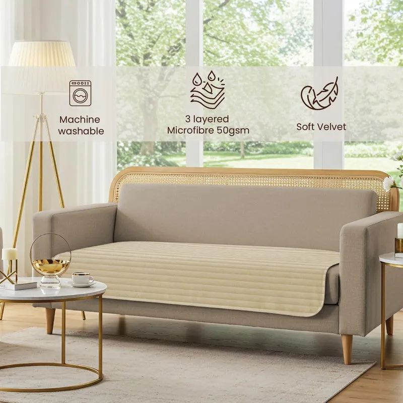 Urban Space Linear Quilted Cotton Sofa Cover - Beige media 6