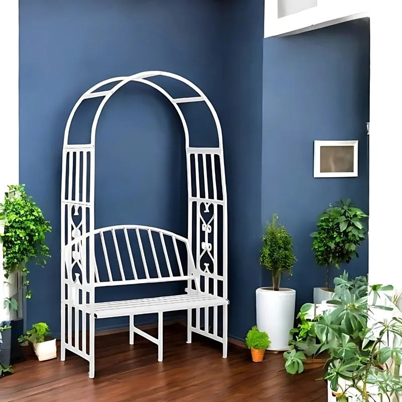Arch Arbor Metal Outdoor Bench With Planter Stand - White media 3