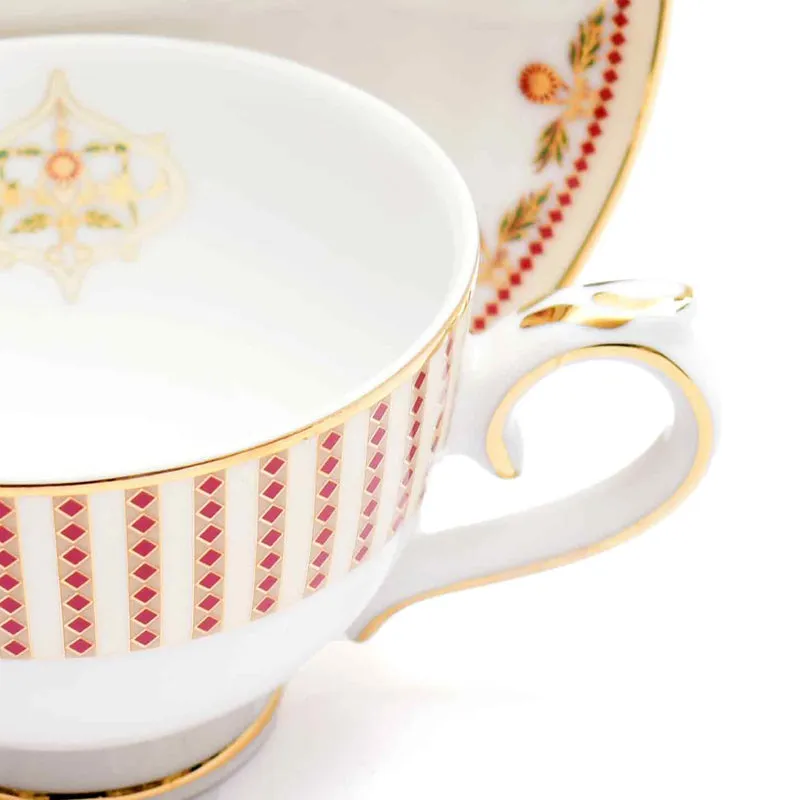 Gilded 24k Gold Brushed Porcelain Tea Cup & Saucer (300 mL) - Set of Six media 6