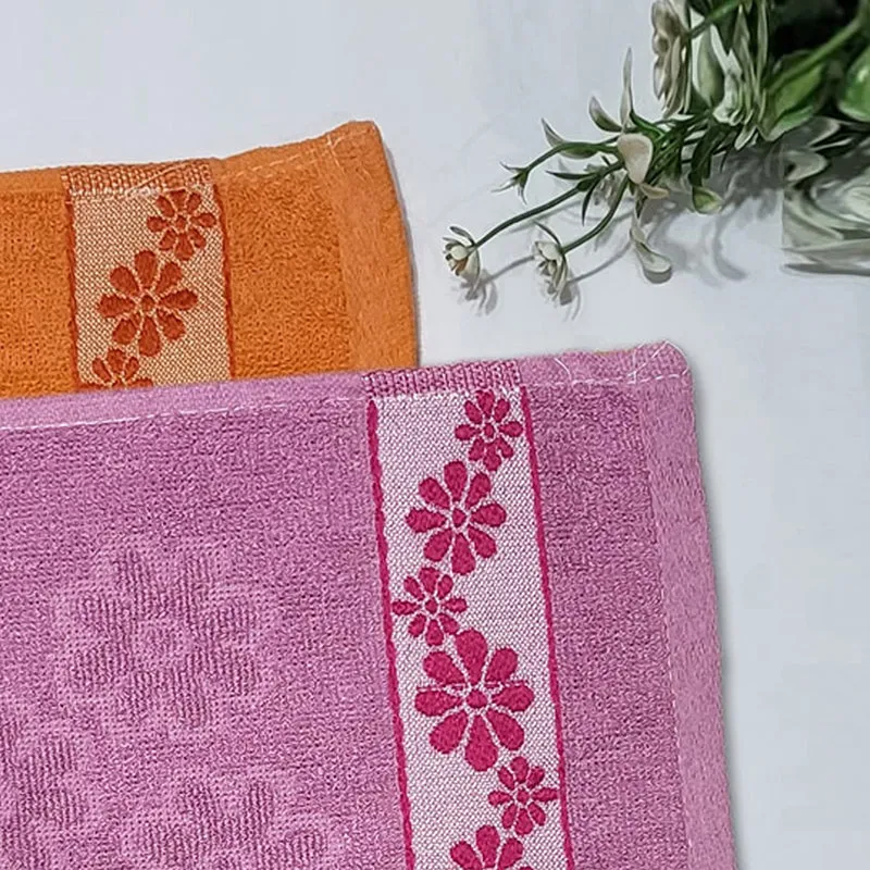 Wildflower Trim Cotton Hand Towel (Orange & Purple) - Set Of Two media 4