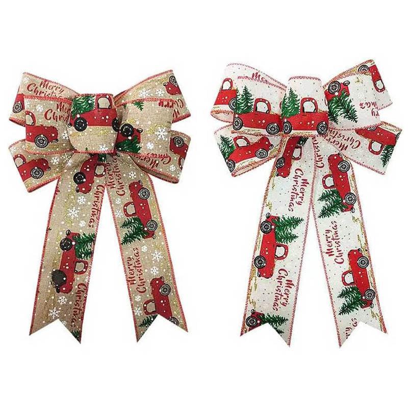 Red Truck Holiday Cheer Decorative Fabric Bow - White & Red media 7