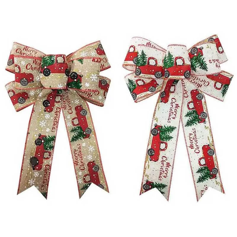 Red Truck Holiday Cheer Decorative Fabric Bow - White & Red media 7