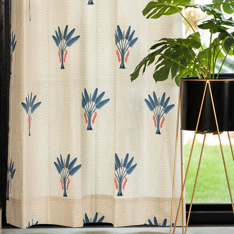 Ethnic Cotton Translucent Curtains - Set of Two, White and Blue media 4