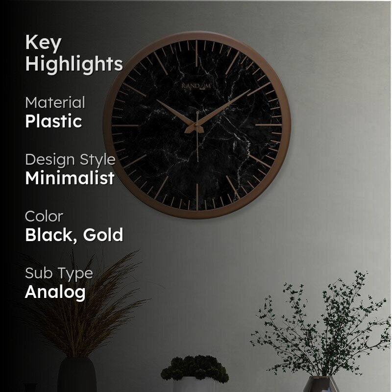 Mezo Marbled Wall Clock - Black media 2