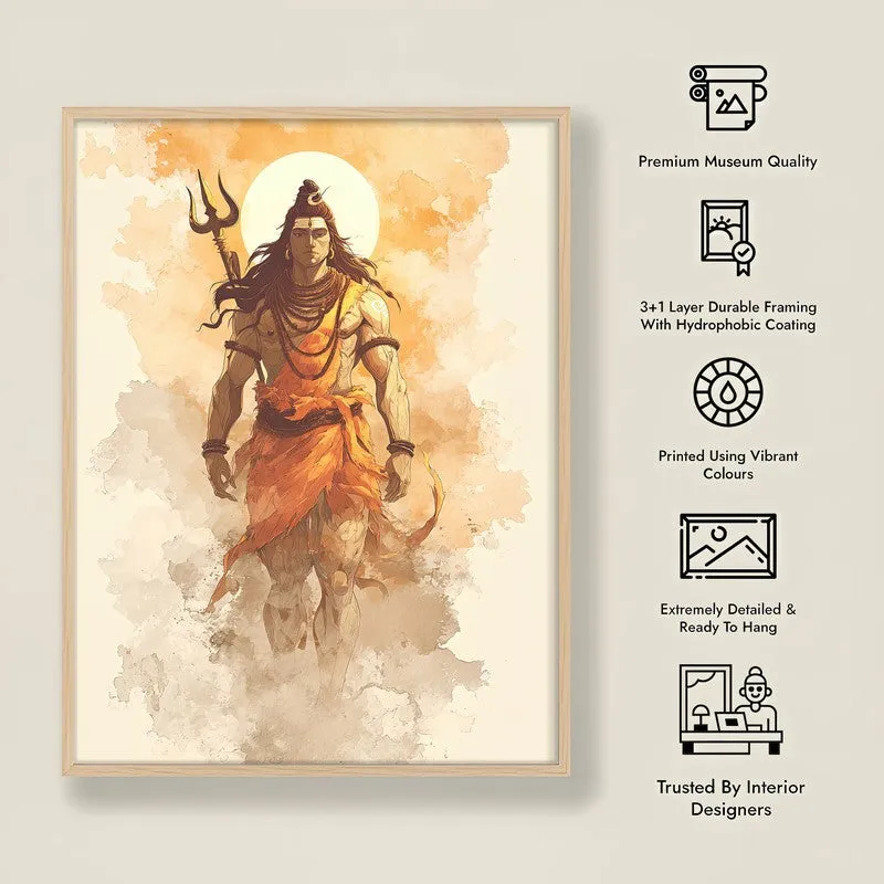 Lord Shiva Tranquility Archival Paper Wall Painting With Brown Frame media 8