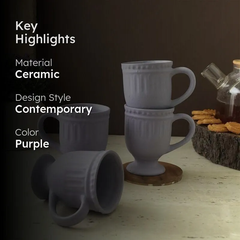 Lilac Ceramic Coffee Mug (300 mL Each) - Set of Four media 2