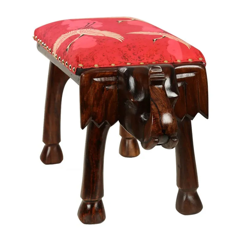 India Circus Acacia Wood Cranes Elephant Pouffe media 5