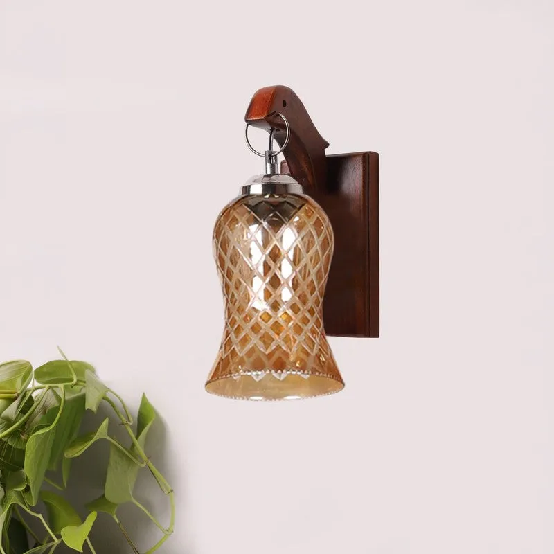 Honey Glow Panel Walnut-Amber Glass Wall Lamp media 3