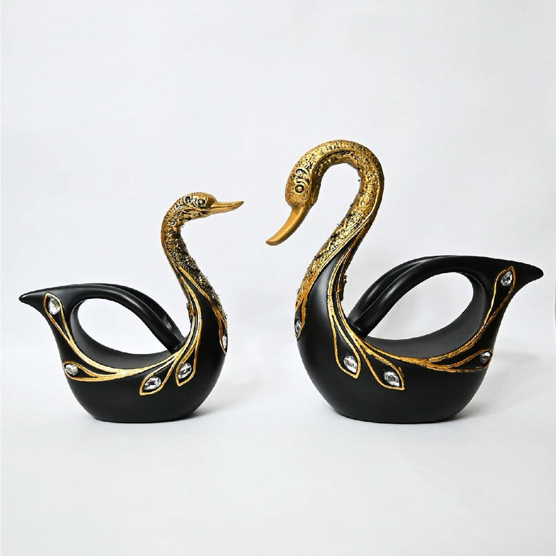 Twinora Black Gold Swan Showpiece - Set Of Two media 5