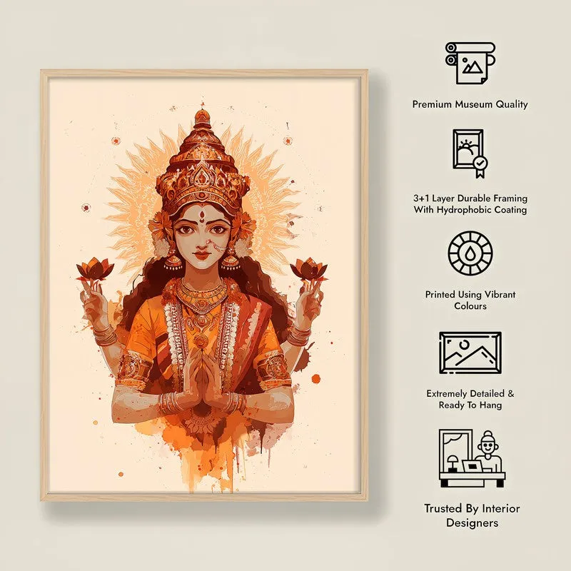Divine Grace of Goddess Mahalaxmi Archival Paper Wall Art - Natural Brown Frame media 8