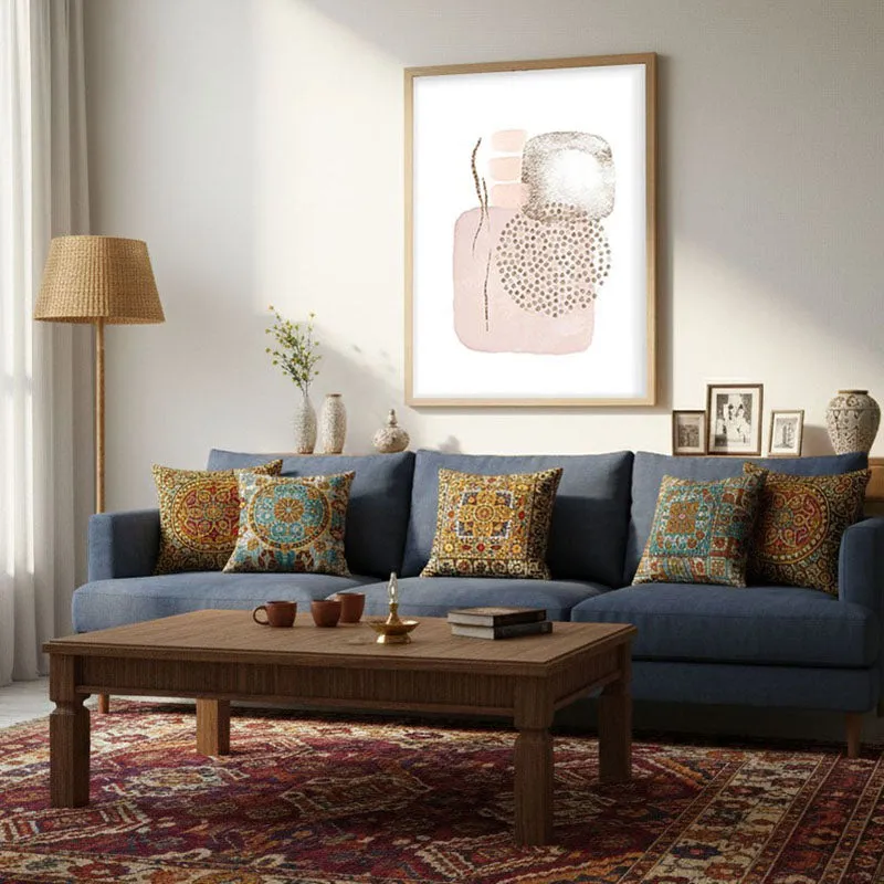 Soft Pink Freckles Framed Canvas Archival Canvas Wall Painting - Natural Brown Frame media 3