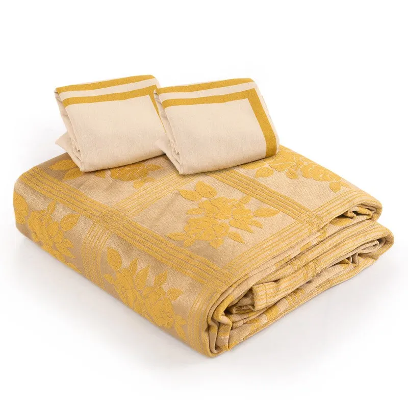 Petal Grid Cotton Bedsheet (Yellow) - 224 TC media 5