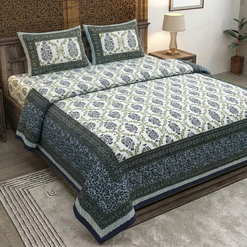 Floraa Cotton Bedsheet (Grey,White) - 240 TC media 1