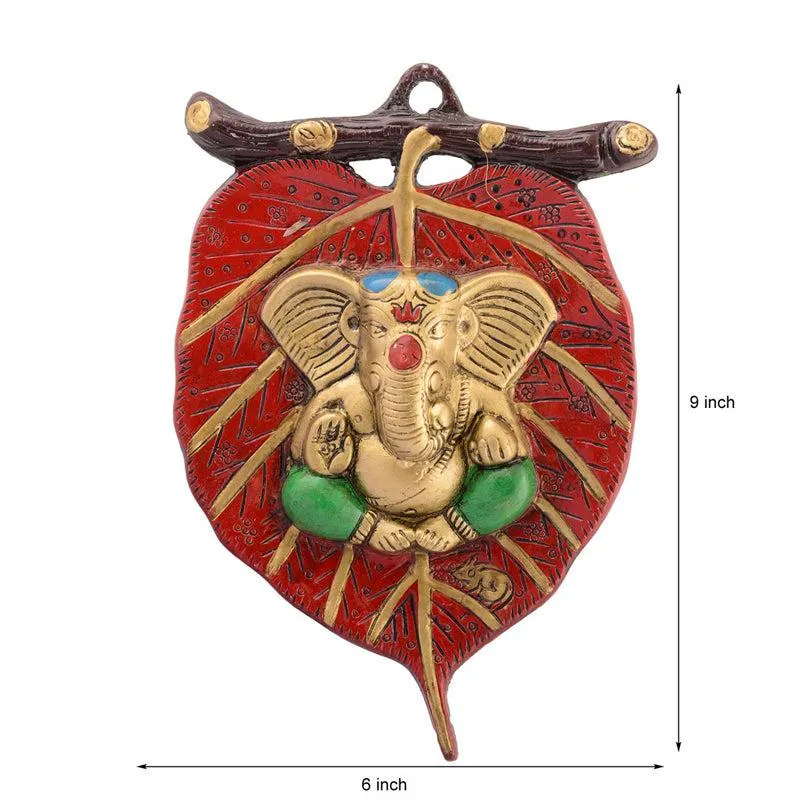 Balganesha Resting on Leaf Religious Metal Wall Accent - Red & Gold media 6