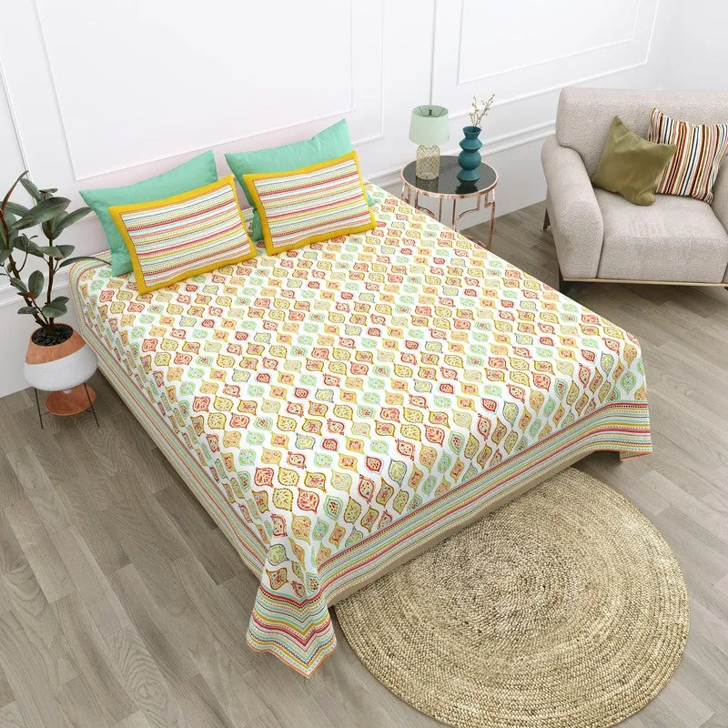 Royal Blend Cotton Bedsheet (Green,Orange) - 120 TC media 3