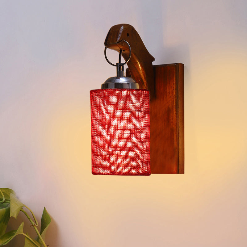 Estrella Jute & Wooden Wall Lamp - Maroon