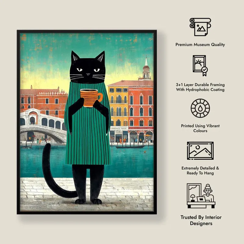Midnight Poise Cat Wall Painting With Frame media 9
