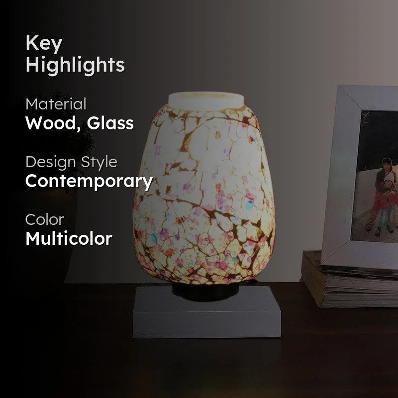 Flamoria Glass Table Lamp With Wooden Base - Multicolor media 2