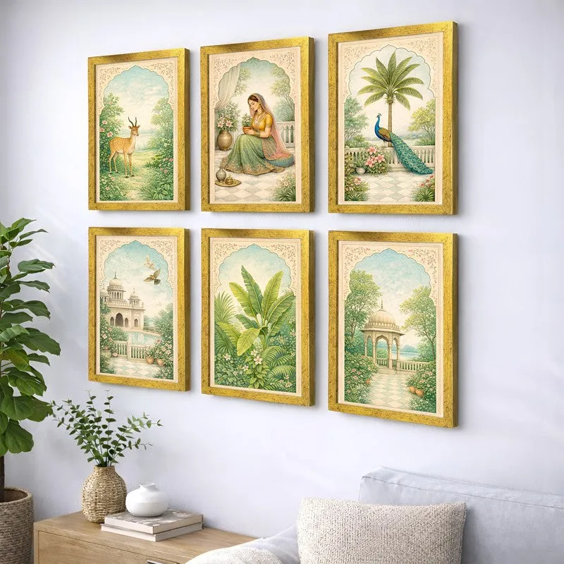 Elysian Paper Wall Painting With Frame - Set Of Six media 3
