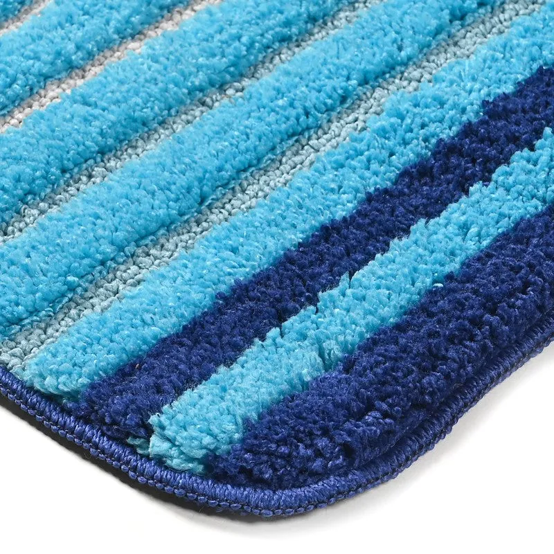 StripeScape Microfiber Bath Mats (Blue) - Set of Two media 5