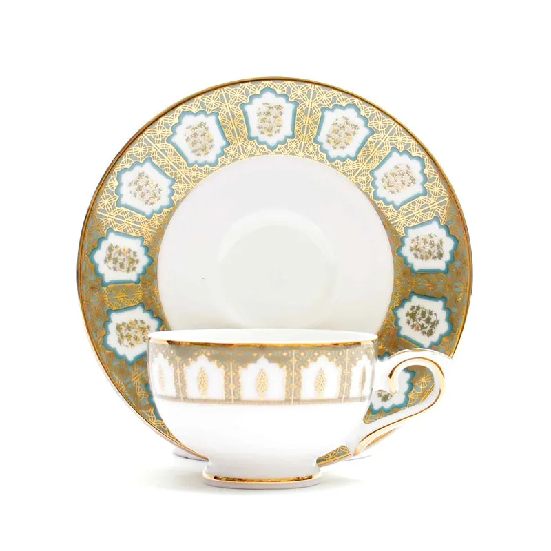 Gilded Chinar 24k Gold Brushed Porcelain Tea Cup & Saucer (280 mL) - Set of Six media 4