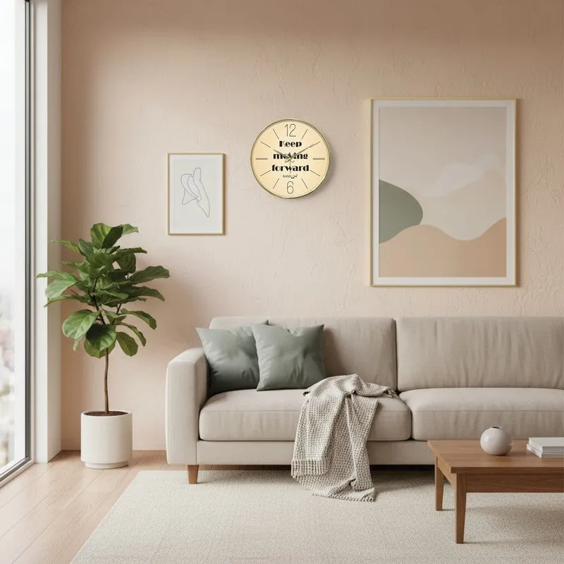 Keep Moving Forward Round Analog Wall Clock - Beige media 4