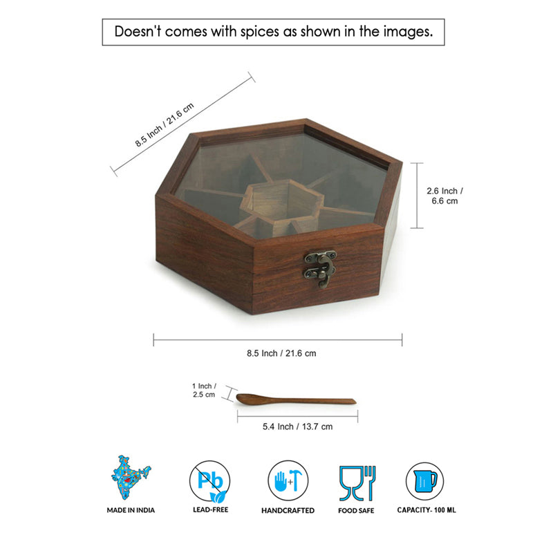 Spice Hex Food Safe Sheesham Wood Masala Box - 100 ML media 7