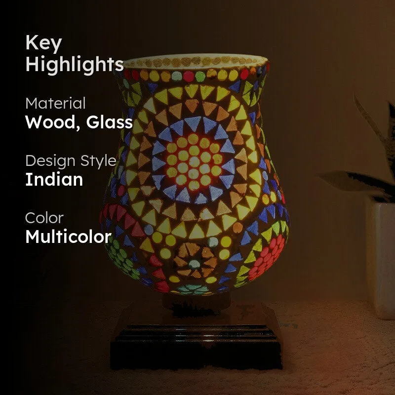 Chroma Mosaic Glass Table Lamp With Wooden Base - Multicolor media 2