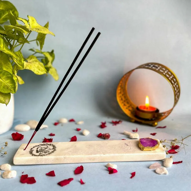 Guruji Marble Incense Holder With Agate Plating - Pink media 3