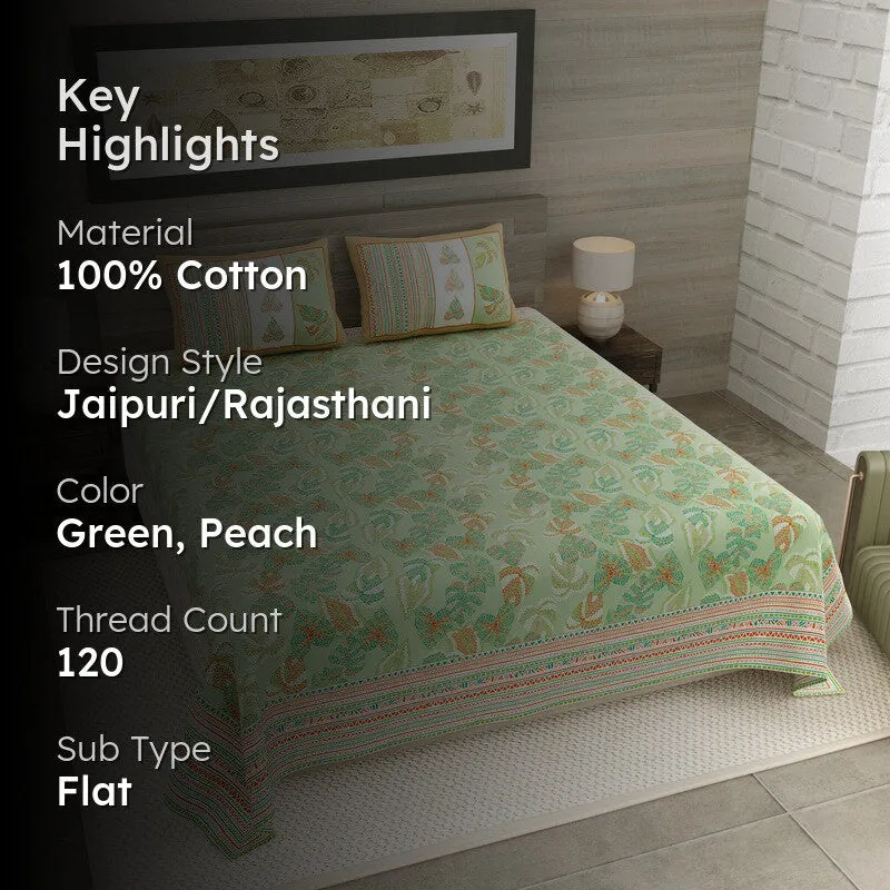Desert Nest Cotton Bedsheet (Green,Peach) - 120 TC media 2