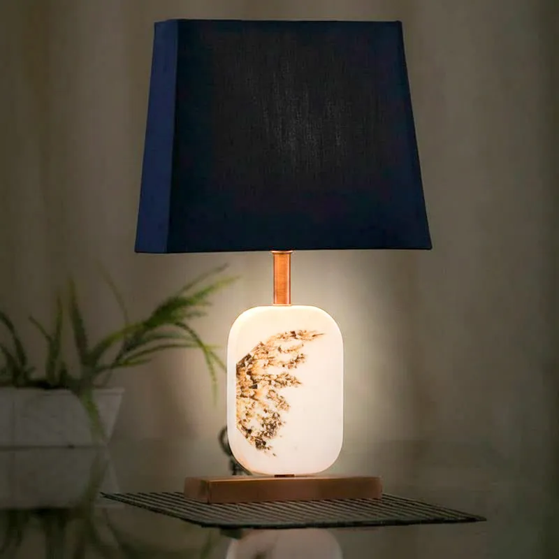 Winged Printed Marble & Copper Base Fabric Table Lamp - Blue,White media 1