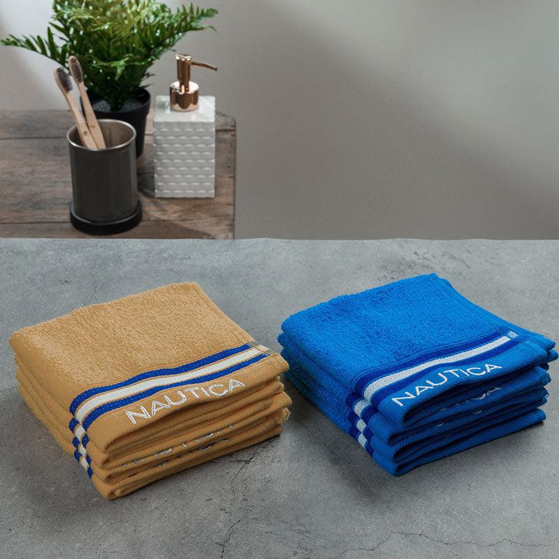 Nautica Dove Down Cotton Face Towel (Beige & Blue) - Set Of Eight media 4