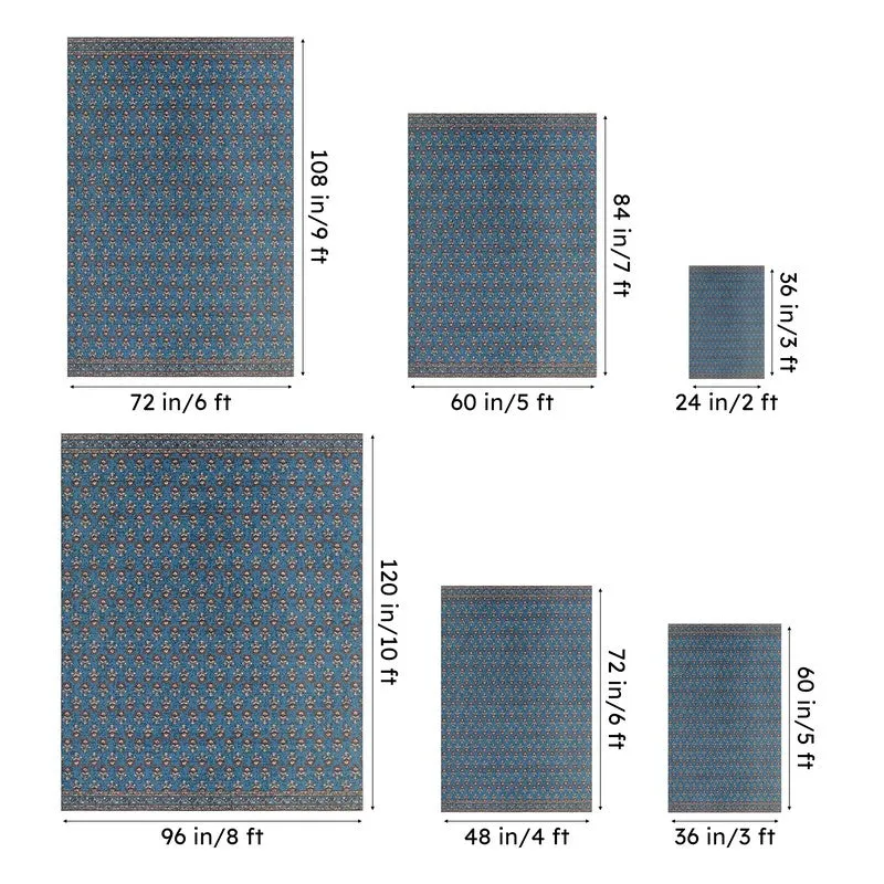 Aldor Ethnic Polyester Anti-Skid Polyester Carpet - Blue - 14