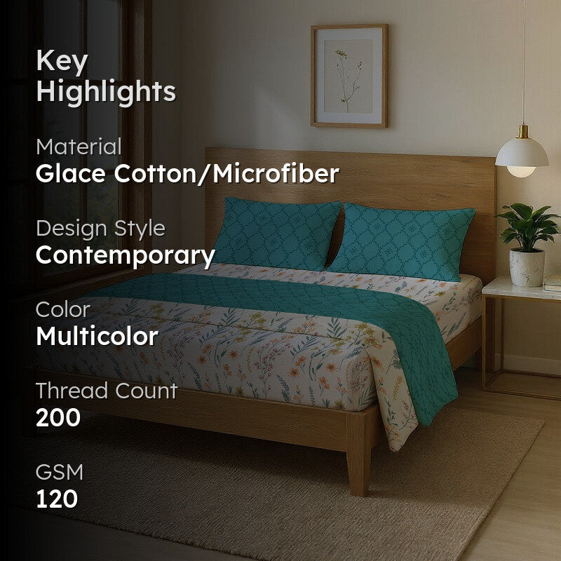 Urban Space Pluvo Multicolor Glace Cotton,Microfiber Bedding Set (200 TC)  - Four Piece Set media 2