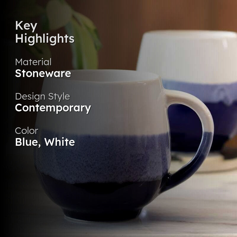 Wave Stoneware Coffee Mug (440 mL Each/Blue) - Set of Two media 2