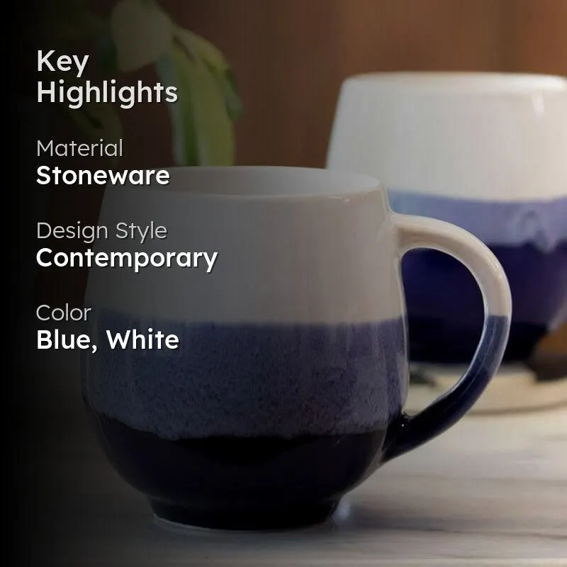 Wave Stoneware Coffee Mug (440 mL Each/Blue) - Set of Two media 2