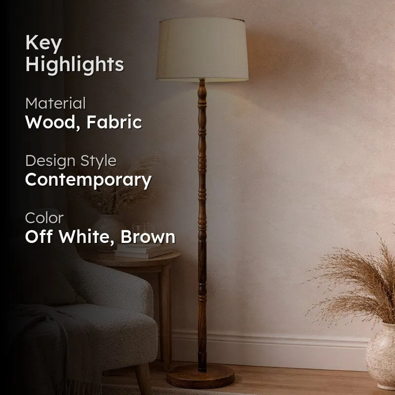 Heritage Turned Wooden Floor Lamp - Off White & Brown media 2