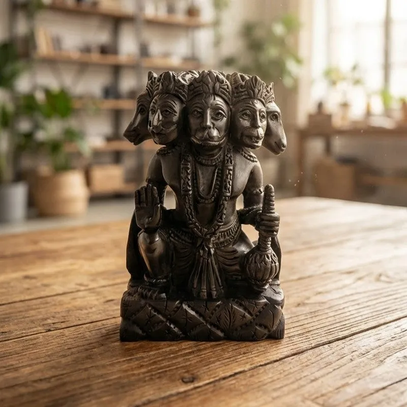 Panchmukhi Hanuman Ebony Wood Divine Idol media 4