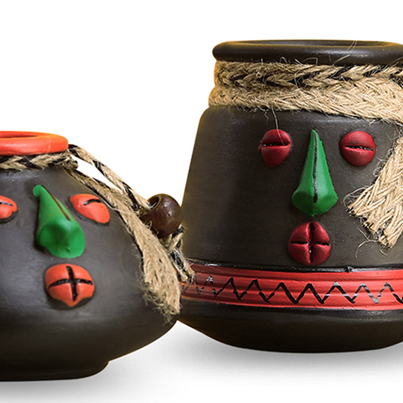 Pratima Handpainted Terracotta Vase - Set Of Two media 3