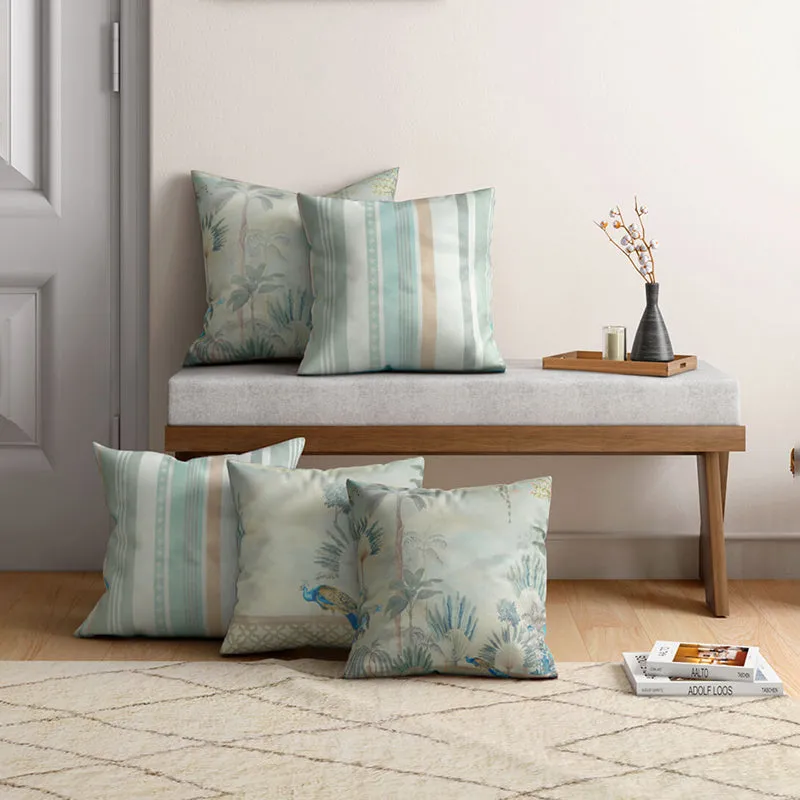 India Circus Sunlit Vistas Printed Velvet Cushion Cover - Set Of Five media 1