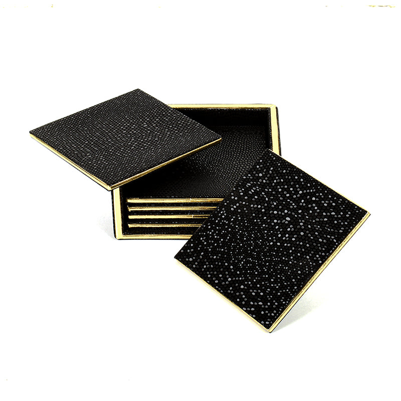 Tisquo Faux Leather Coaster (Black) - Seven Piece Set media 6