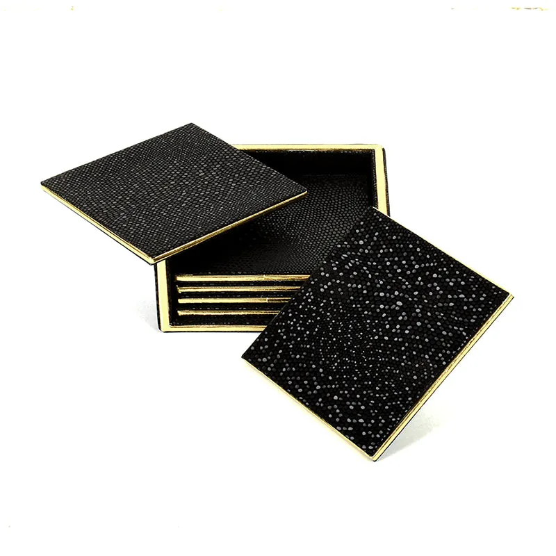 Tisquo Faux Leather Coaster (Black) - Seven Piece Set media 6