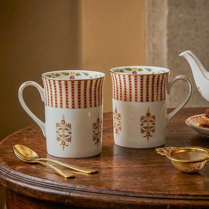 Gilded Classic 24k Gold Brushed Porcelain Coffee Mug (300 mL Each) - Set of Two media 3